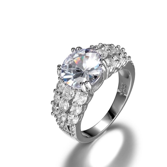 💞 Beautiful Three Layer Round Shiny Gems Zircon Stackable rings Women PD412